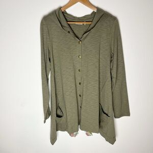 logo by lori goldstein Green Hooded Cardigan Split‎ Back Medium Pockets​​